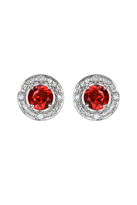 Sterling Silver Birthstone and Diamond Stud Earrings