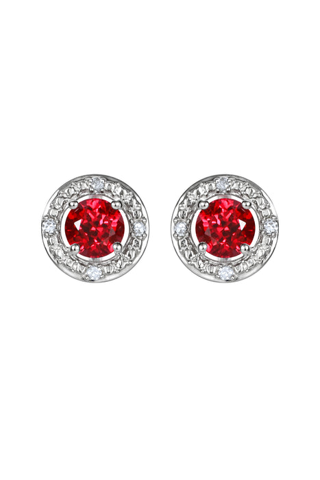 Sterling Silver Birthstone and Diamond Stud Earrings