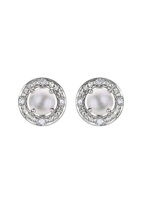 Sterling Silver Birthstone and Diamond Stud Earrings