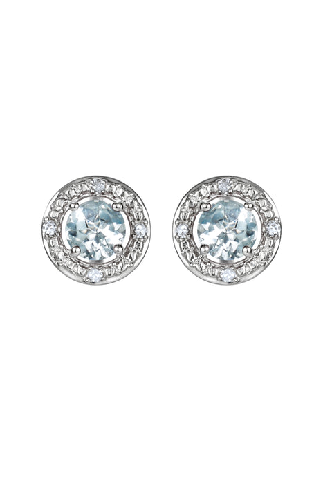 Sterling Silver Birthstone and Diamond Stud Earrings