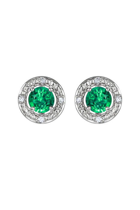 Sterling Silver Birthstone and Diamond Stud Earrings