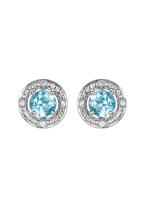 Sterling Silver Birthstone and Diamond Stud Earrings