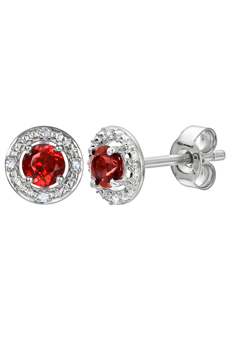 Sterling Silver Birthstone and Diamond Stud Earrings