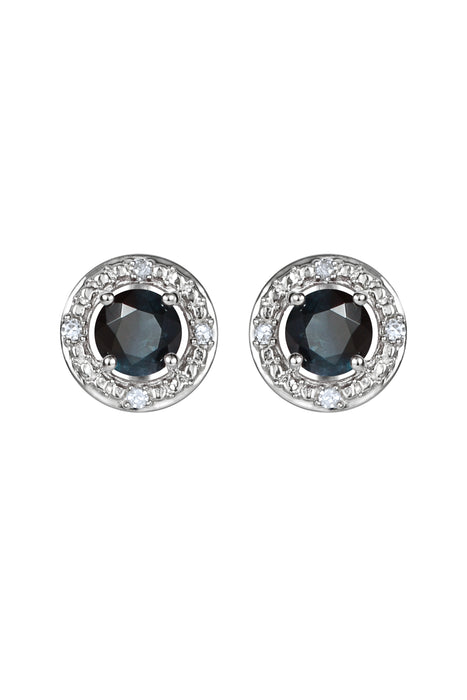 Sterling Silver Birthstone and Diamond Stud Earrings