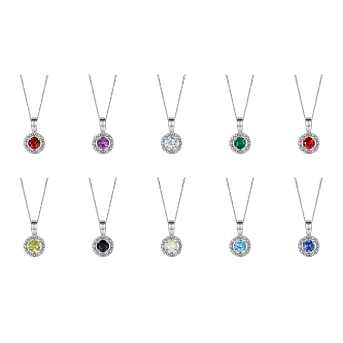 Sterling Silver Birthstone and Diamond Pendant Necklace