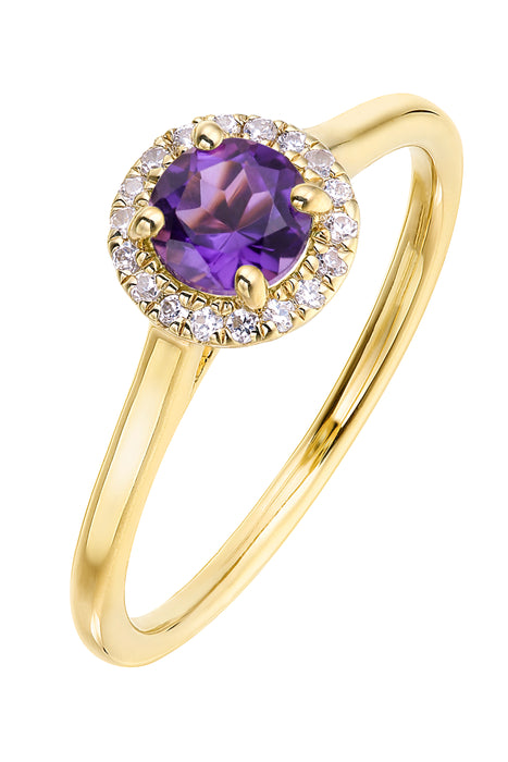 9ct Yellow Gold Birthstone and Diamond Halo Ring