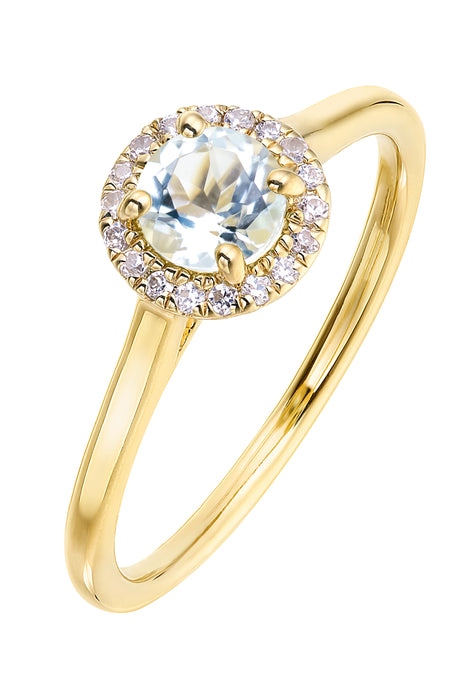 9ct Yellow Gold Birthstone and Diamond Halo Ring