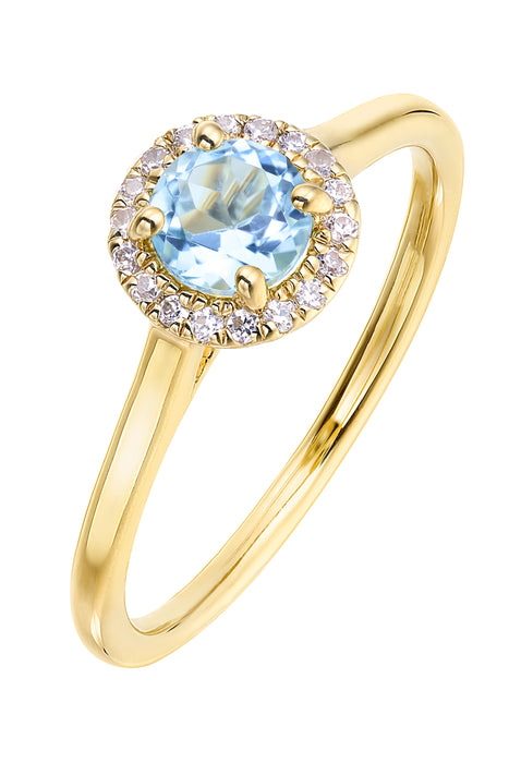 9ct Yellow Gold Birthstone and Diamond Halo Ring