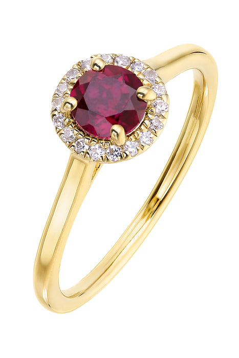 9ct Yellow Gold Birthstone and Diamond Halo Ring