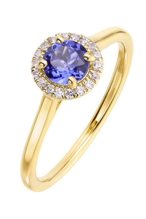 9ct Yellow Gold Birthstone and Diamond Halo Ring