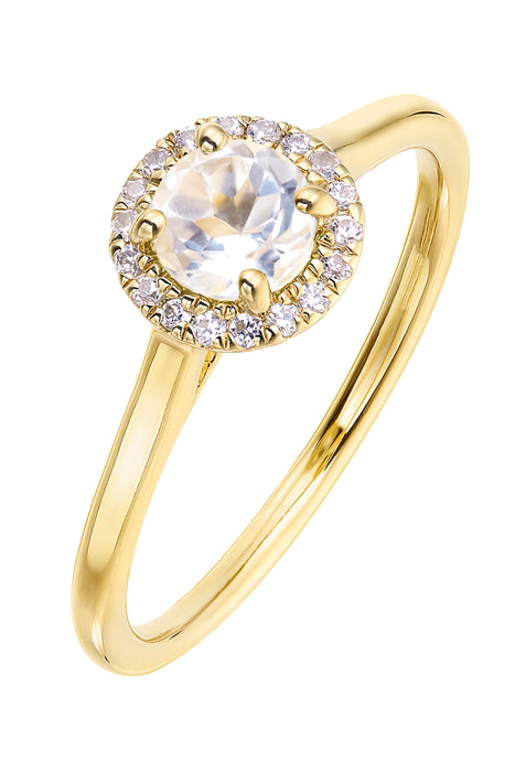 9ct Yellow Gold Birthstone and Diamond Halo Ring