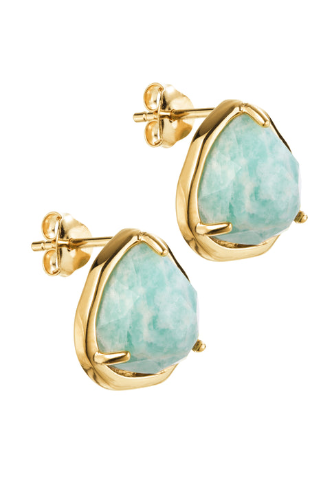 18ct Gold Plated Sterling Silver Amazonite Stud Earrings