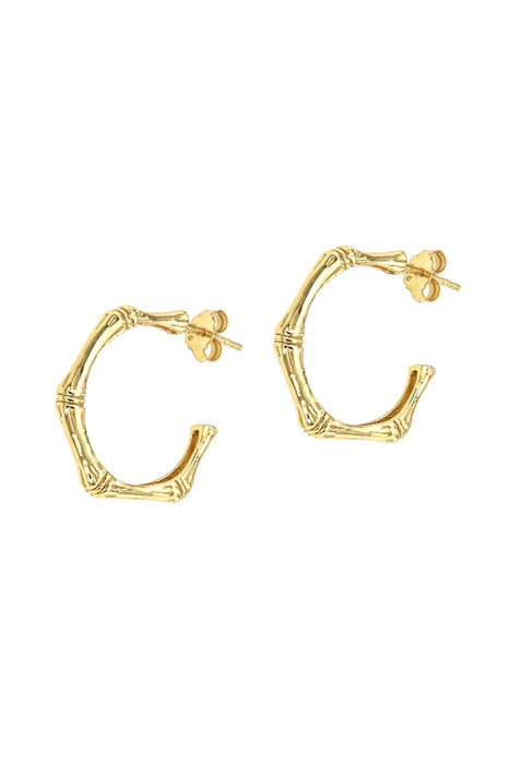 Gold Plated Sterling Silver 24mm Bamboo Hoop Stud Earrings