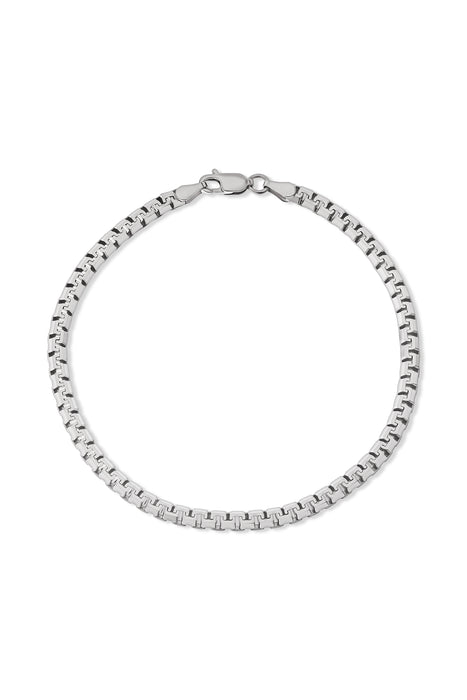 Mens Sterling Silver 3.6mm Square Link Chain Bracelet 8 Inch