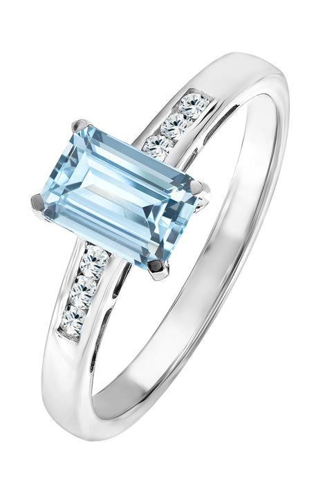 9ct White Gold Aquamarine and Diamond Ring