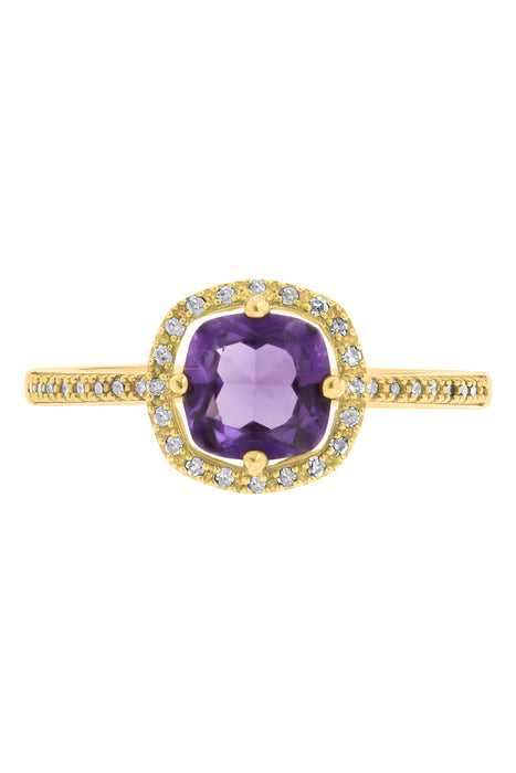 9ct Yellow Gold Amethyst and 0.10ct Diamond Ring