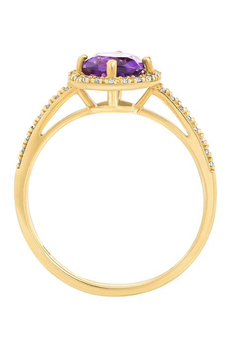 9ct Yellow Gold Amethyst and 0.10ct Diamond Ring