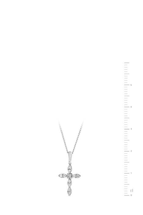 9ct White Gold 0.10ct Diamond Cross Pendant Necklace