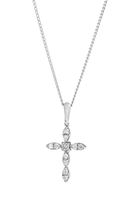 9ct White Gold 0.10ct Diamond Cross Pendant Necklace