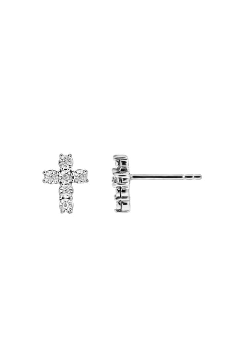 Sterling Silver Diamond Cross Stud Earrings