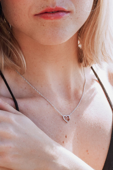 Rose Gold Plate and Sterling Silver Diamond Double Heart Pendant Necklace