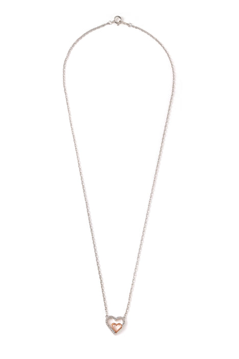 Rose Gold Plate and Sterling Silver Diamond Double Heart Pendant Necklace