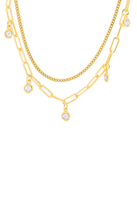 Gold Plated Sterling Silver Double Layer Cubic Zirconia Necklace