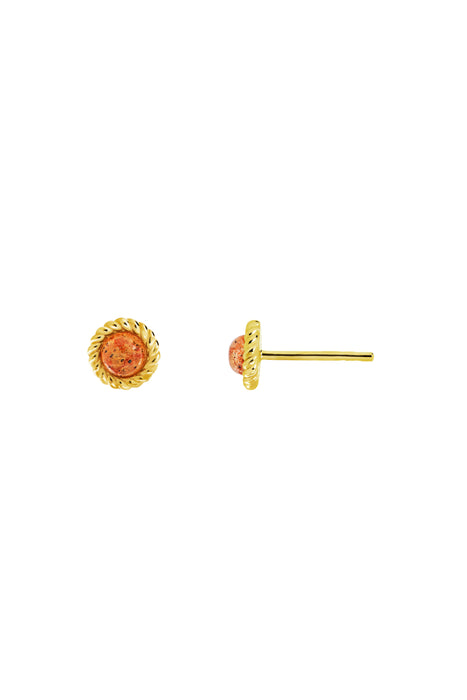 18ct Gold Plated Sterling Silver 6mm Round Red Aventurine Stud Earrings