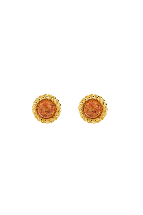 18ct Gold Plated Sterling Silver 6mm Round Red Aventurine Stud Earrings