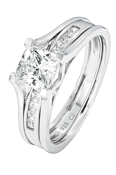 Sterling Silver Cubic Zirconia Princess & Eternity Ring Set