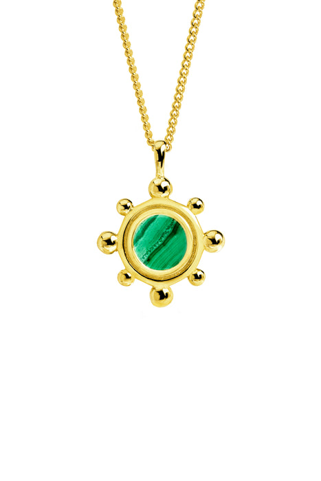 Gold Plated Sterling Silver Malachite Beaded Pendant Necklace