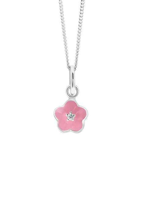 Kids Sterling Silver Pink Enamel & Cubic Zirconia Pendant & Earring Set