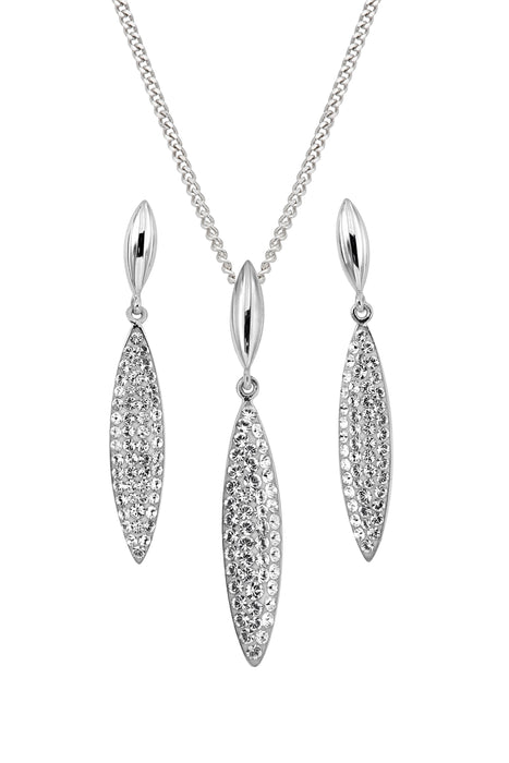 Sterling Silver Crystal Drop Pendant Necklace & Earrings Set