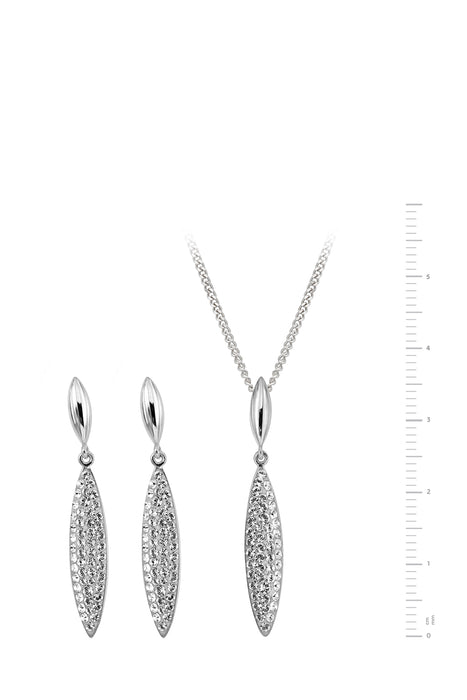 Sterling Silver Crystal Drop Pendant Necklace & Earrings Set