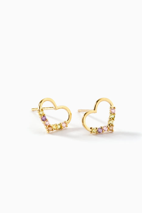 9ct Yellow Gold Colour Cubic Zirconia Mini Heart Stud Earrings