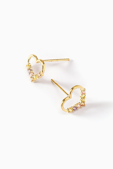 9ct Yellow Gold Colour Cubic Zirconia Mini Heart Stud Earrings