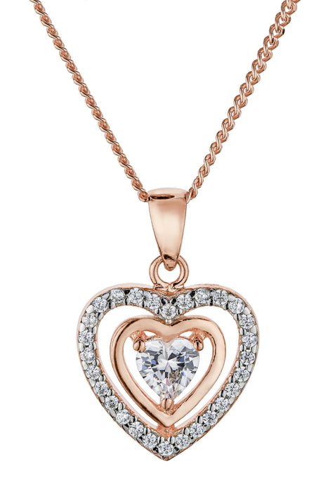 Sterling Silver Cubic Zirconia Heart Pendant & Stud Earring Set