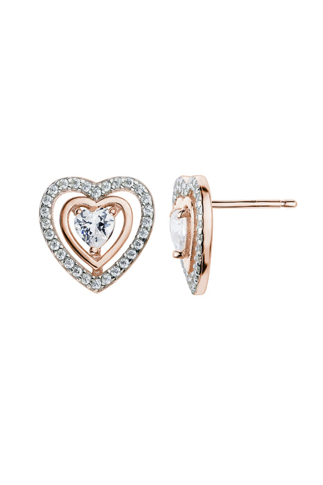 Sterling Silver Cubic Zirconia Heart Pendant & Stud Earring Set