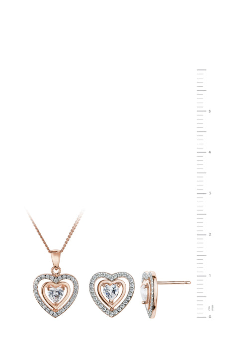 Sterling Silver Cubic Zirconia Heart Pendant & Stud Earring Set