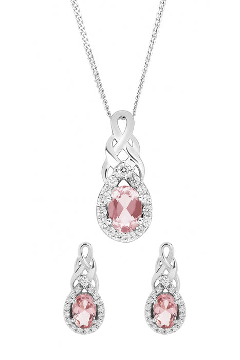 Sterling Silver Entwined Nano Morganite & Cubic Zirconia Pendant and Earring Set