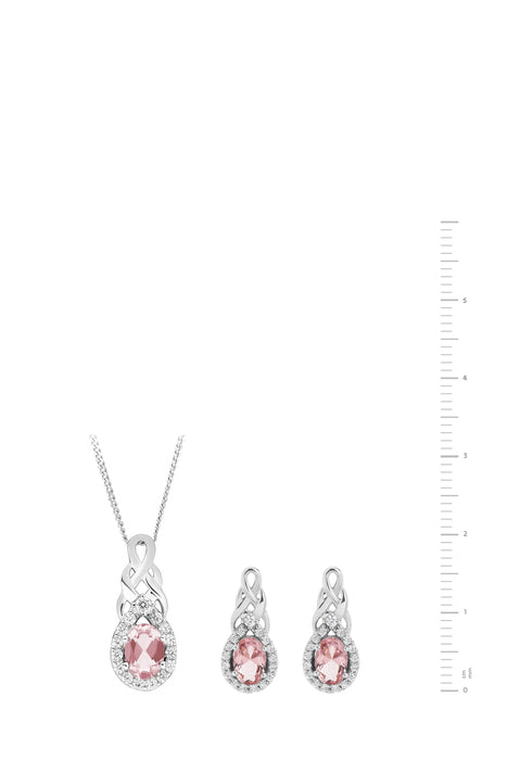 Sterling Silver Entwined Nano Morganite & Cubic Zirconia Pendant and Earring Set