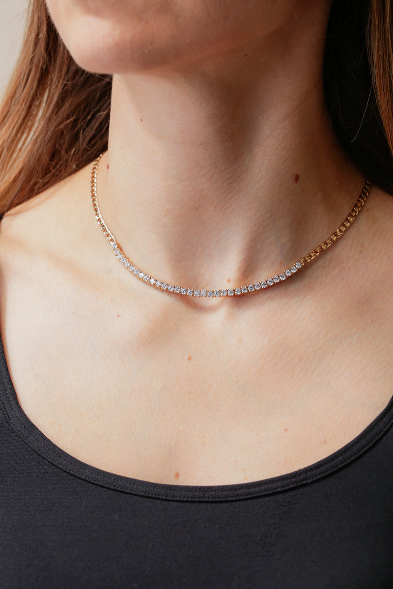 14ct Gold Plated Sterling Silver Cubic Zirconia Tennis Necklace