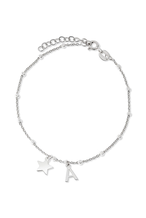 Sterling Silver Initial Star Charm Bracelet