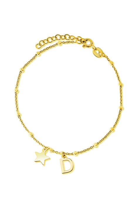 Gold Plated Sterling Silver Initial Star Charm Bracelet