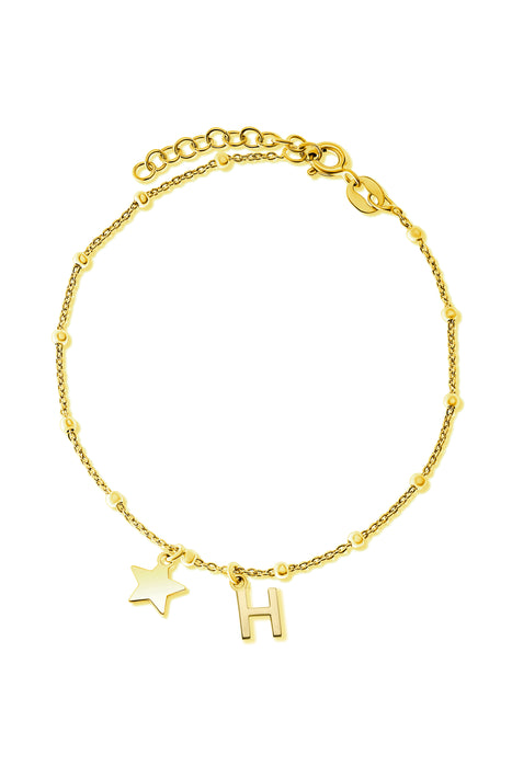 Gold Plated Sterling Silver Initial Star Charm Bracelet