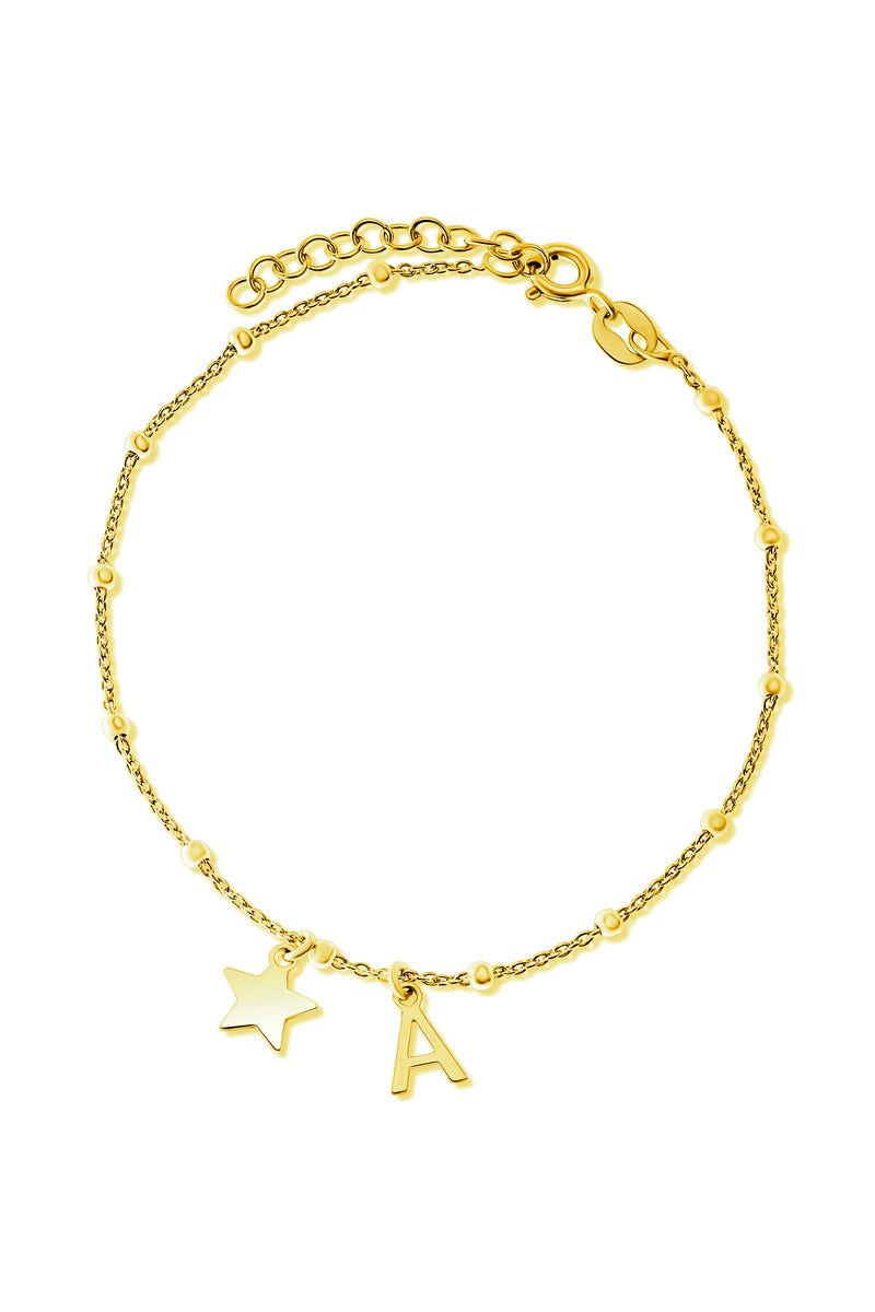 Gold Plated Sterling Silver Initial Star Charm Bracelet
