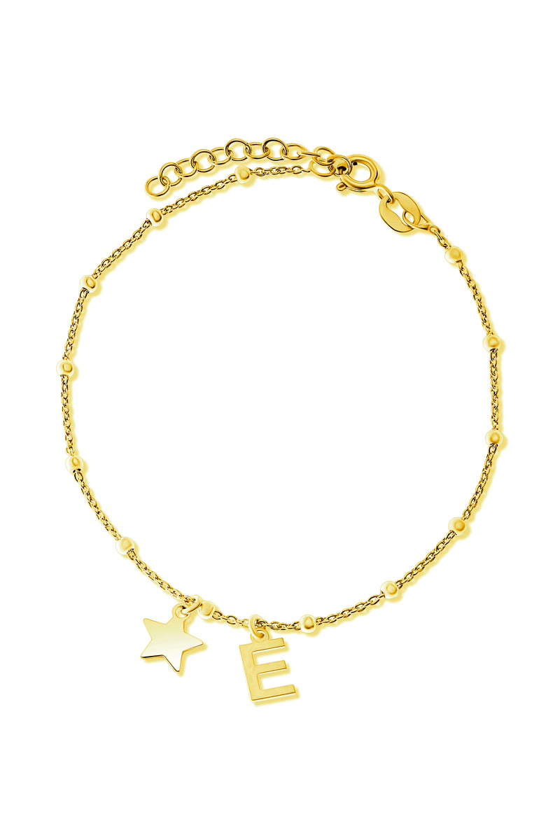 Gold Plated Sterling Silver Initial Star Charm Bracelet