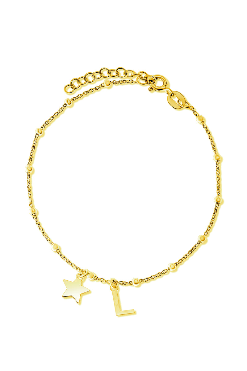 Gold Plated Sterling Silver Initial Star Charm Bracelet