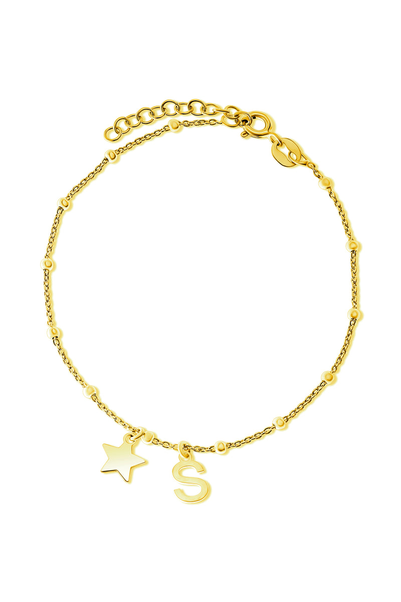 Gold Plated Sterling Silver Initial Star Charm Bracelet