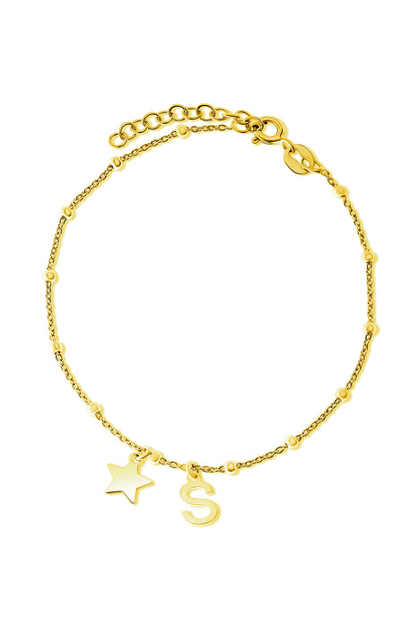 Gold Plated Sterling Silver Initial Star Charm Bracelet